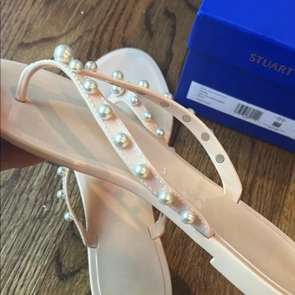 Stuart Weitzman Goldie Embellished Jelly Flip Flop Sandals - Picture 8 of 9